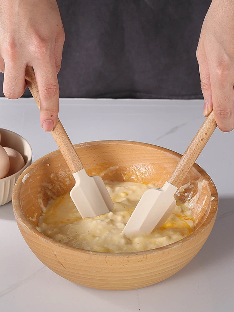 Grattoir en Silicone, grattoir à manche en bois pour la cuisson à la maison, grattoir à gâteaux, ensemble de petites spatules à crème