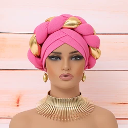 Big Braids Turban Gele for Women African Wrap Head Bonnet Cross Forehead Turbans Ready to Wear Auto Geles Party Headpiece