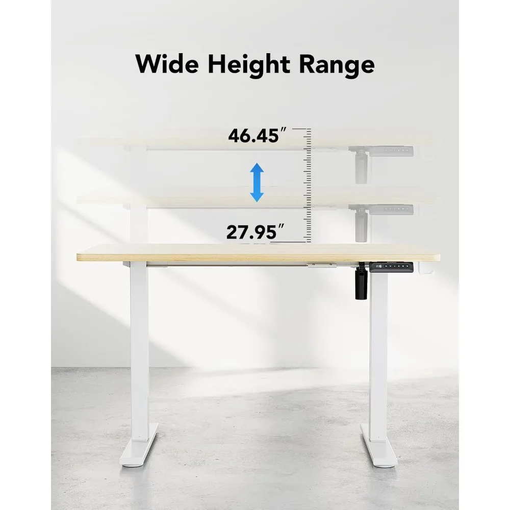 مكتب قائم كهربائي 63 × 28 مع ارتفاع قابل للتعديل، 4 إعدادات لارتفاع الذاكرة، خطاف سماعة الرأس، مدير الكابلات