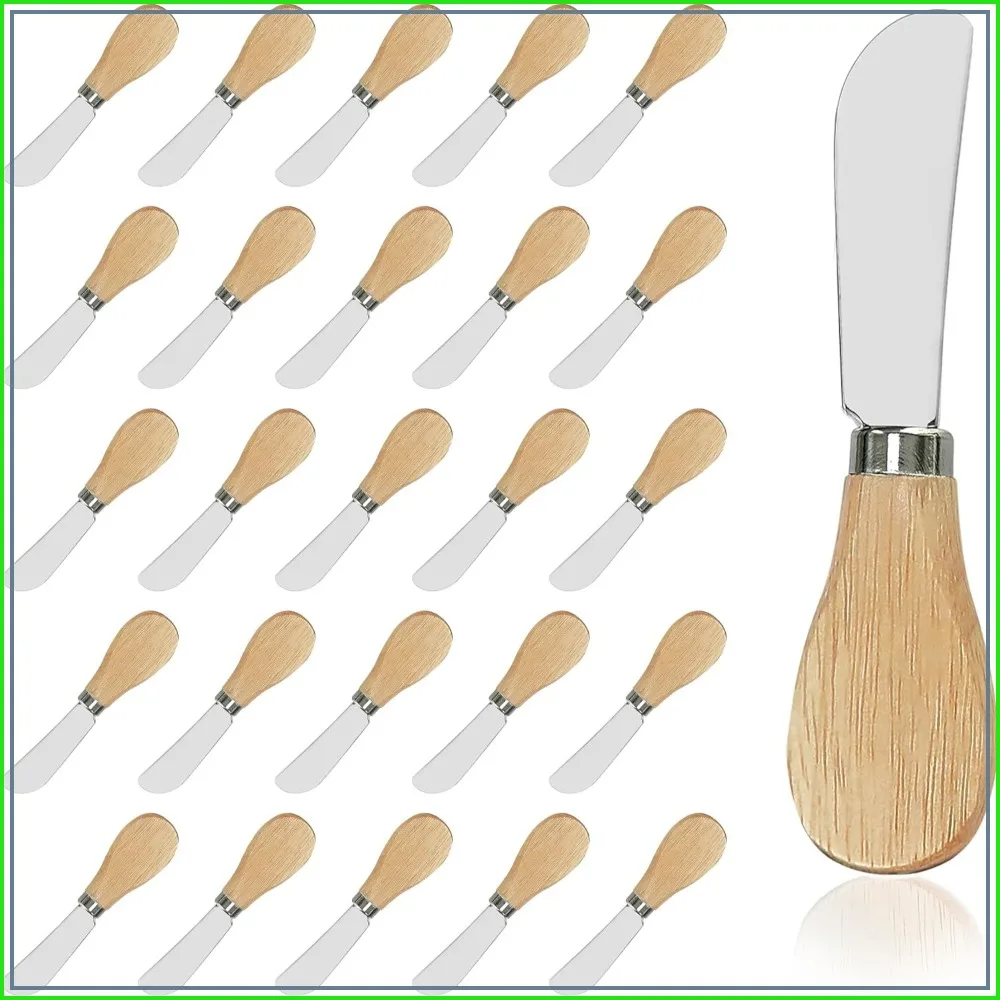 

25-Piece Mini Stainless Steel Butter Knife Set with Wooden Handles, 4.7-Inch Spreaders for Charcuterie, Sandwiches, Dips
