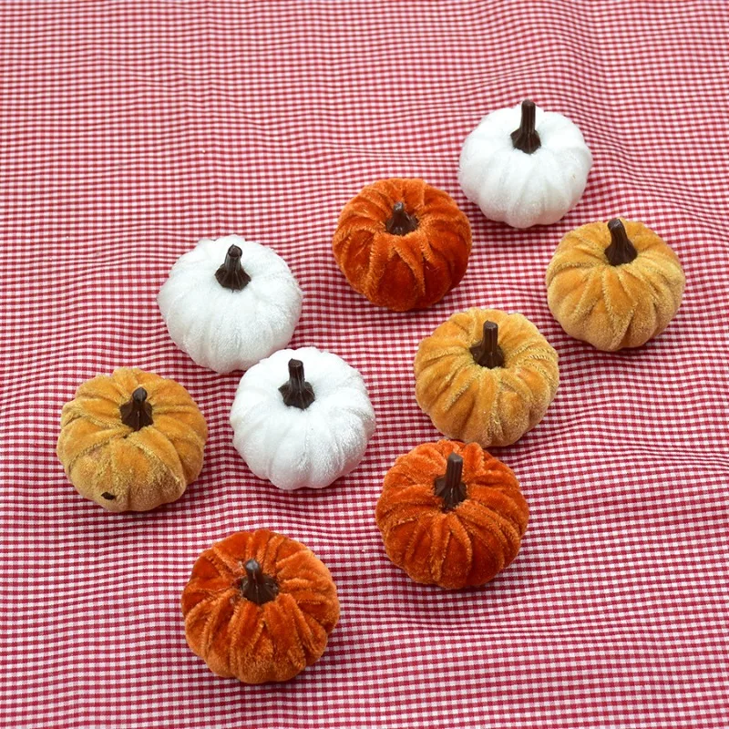 10-teiliges Halloween-Kürbis-Set 5CM Künstliche Kürbis-Dekorationen Halloween-Party Samt-Kürbis Tischdekoration Halloween-Deko – Detail 4