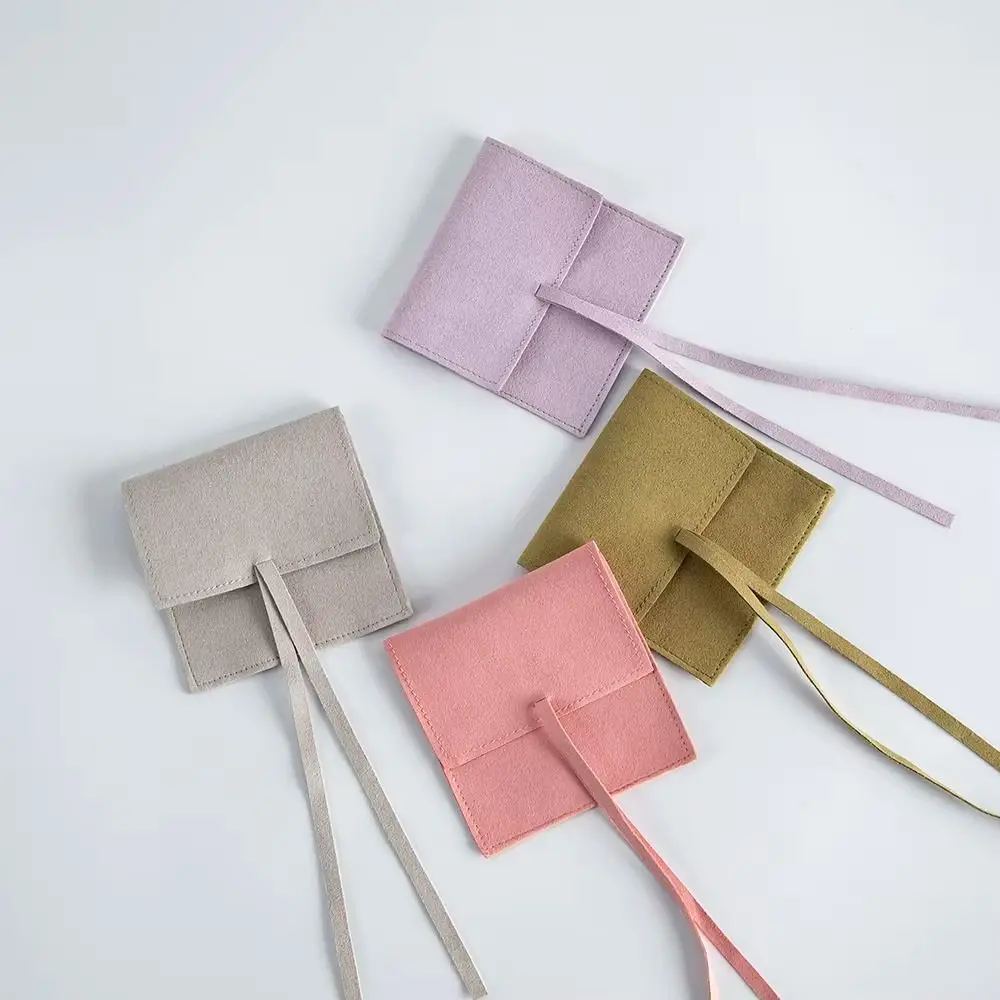 3PCS Microfiber Suede Jewelry Pouch Square Shape Soft Lining Velvet Drawstring Bags Durable Flip Top Suede Storage Bag