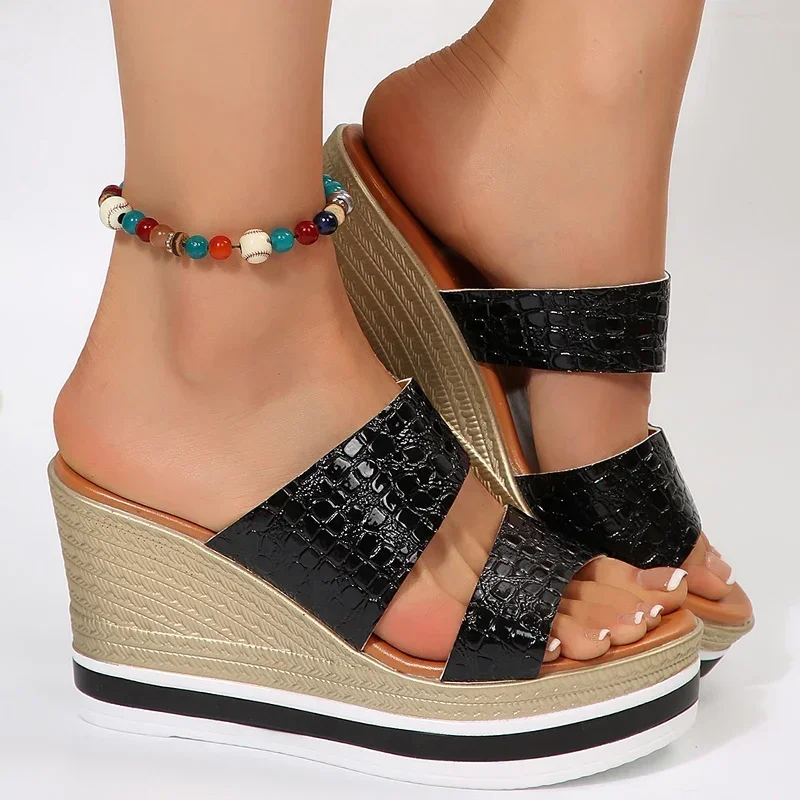 

Summer Platform Sandals for Women Fashion Pu Leather Women Shoes Wedges High Heel Slippers Woman Light Plus Size Slides Sandles