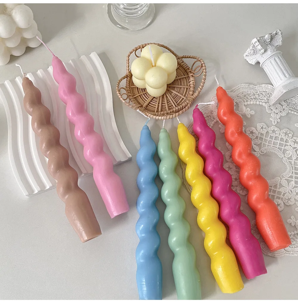 2 Pcs/Box Spiral Candles Candy Colored Candles Birthday Cake Baking Candles Home Candlelight Dinner Candles Christmas Supplies