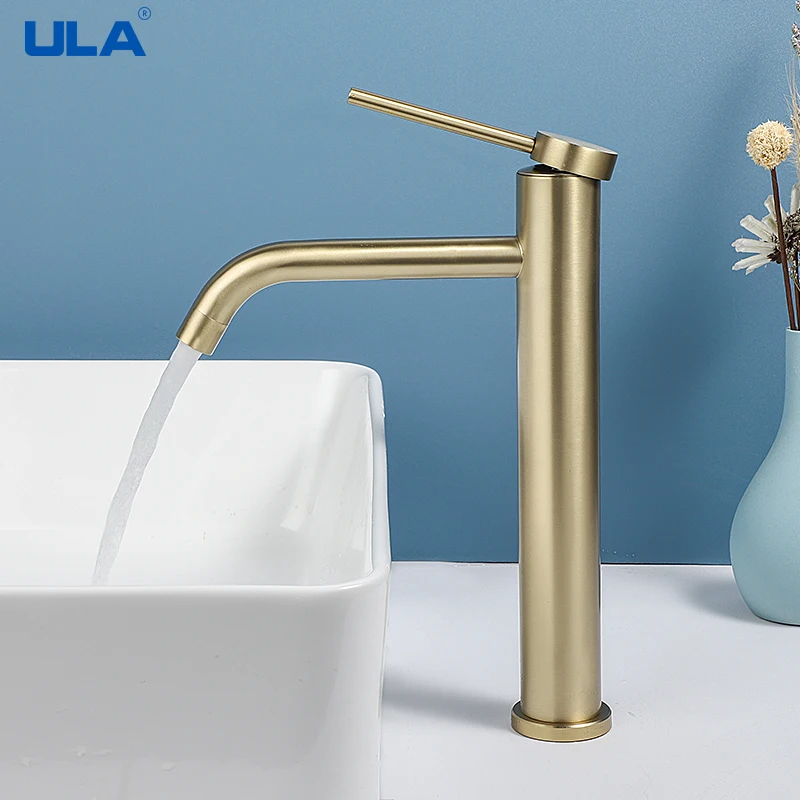 

ULA Matte brushed gold Basin Faucet Mixer Tap Bathroom Crane Waterfall 304 Stainless Steel Bathroom Hot Cold Water Mixer Taps