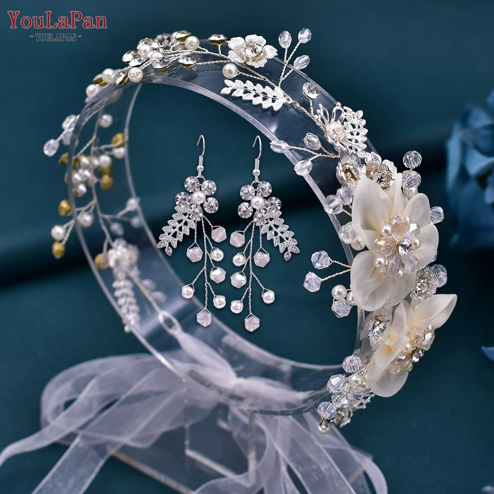 YouLaPan HP275 Braut Stirnband Hochzeit Haar Zubehör Blume Braut Kopfschmuck Mädchen Frau Headwear Ohrring für Party Kopfstück