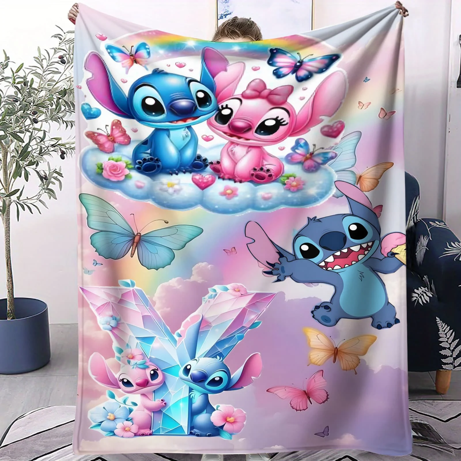 بطانية قطيفة مخصصة للغرز - تصميم لطيف على شكل علكة فقاعية رمي مريح لسرير غرفة الأطفال والسفر مثالية لعشاق الرسوم المتحركة للعائلات #1