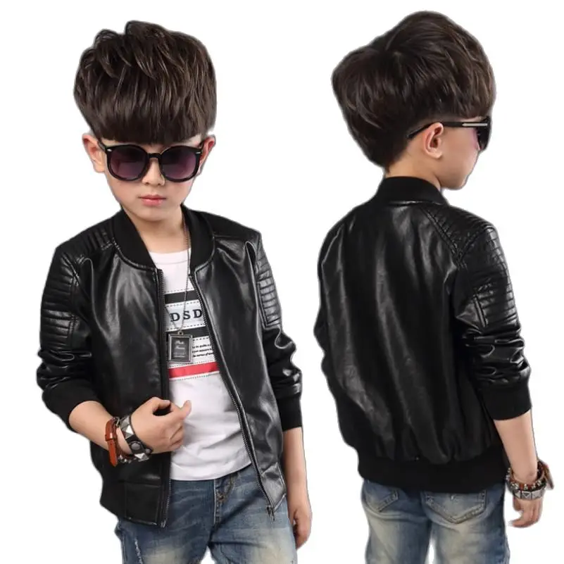 Children\'s Leather Jackets 2022 New Spring Autumn Boy\'s zipper Rivets PU Leather Jacket Fashion Kids Coats 1-14 years old