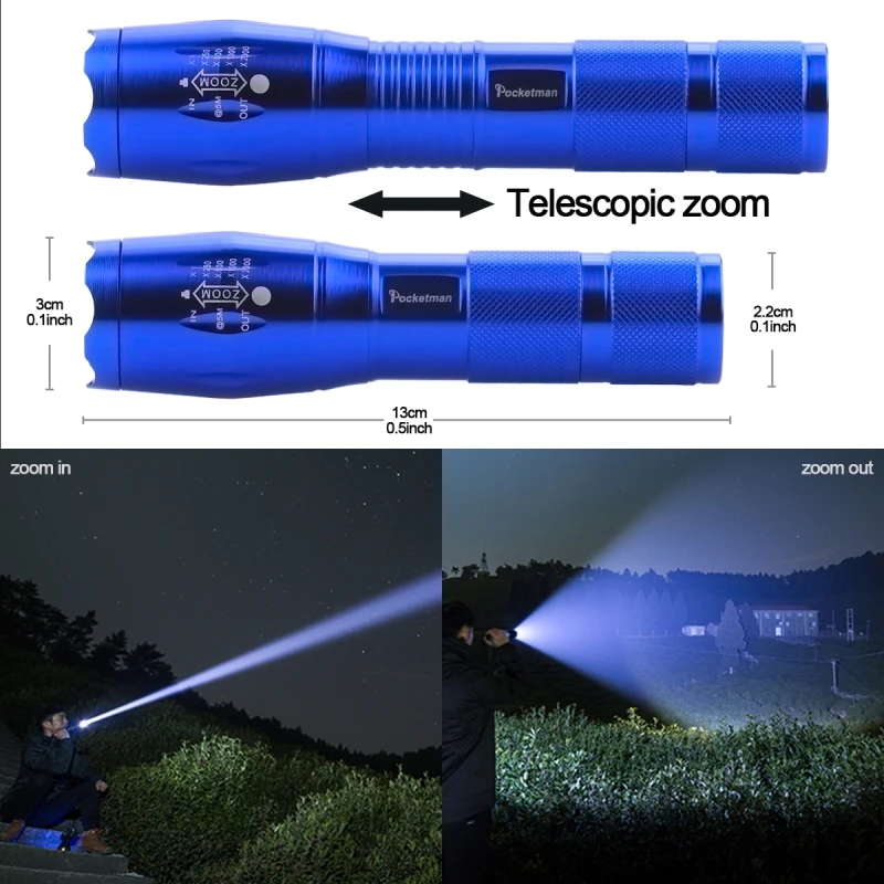 Powerful LED Flashlight 5 Lighting Modes 18650 Rechargeable Flashlights Zoomable Torch Waterproof Aluminium Alloy Flash Light