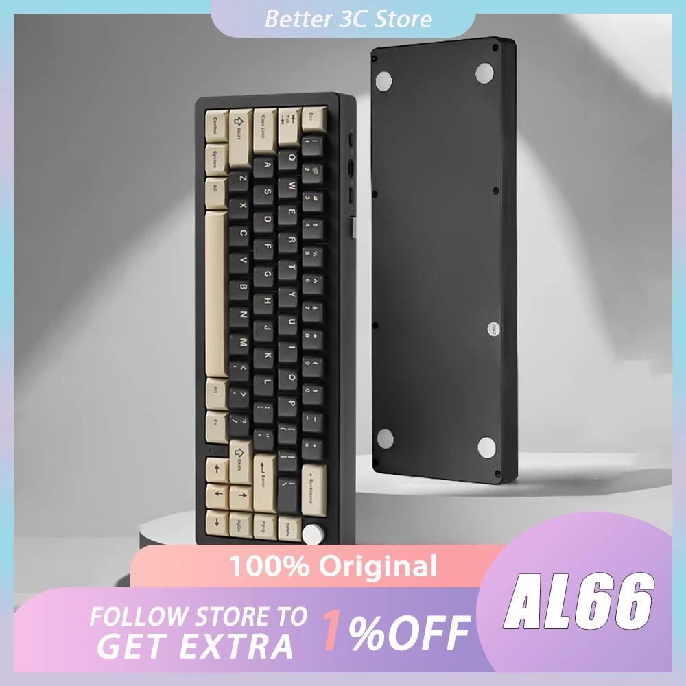 

YUNZII AL66 Mechanical Keyboard Aluminium Alloy Multifunctional Knob Three Mode Wireless Gaming Keyboard Hot Swap RGB Pc Gamer