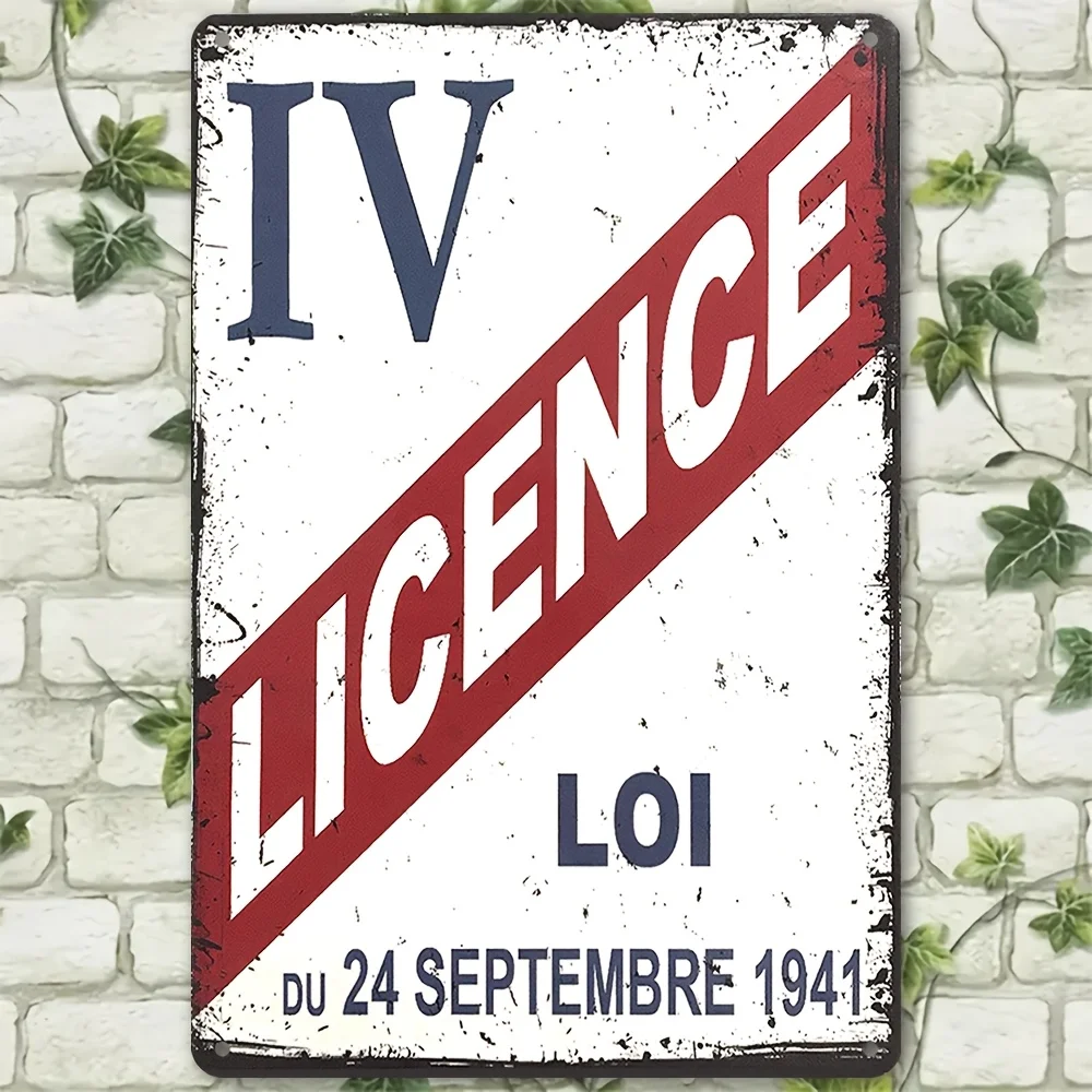 علامة معدنية كلاسيكية لترخيص 1941 IV - لوحة فنية جدارية متعثرة مع نص أزرق وأحمر جريء، ديكور ريترو للمنزل والبار