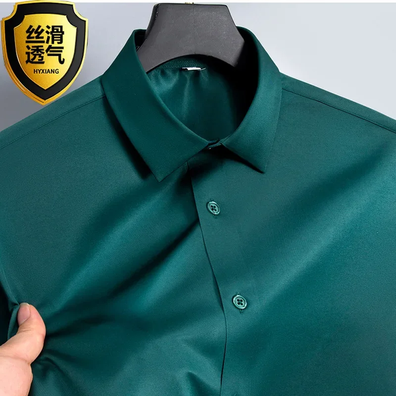 Zomershirt, wit glanzend strijkvrij herenoverhemd, heren kreukbestendig ijszijde casual high-end naadloos zakelijk overhemd