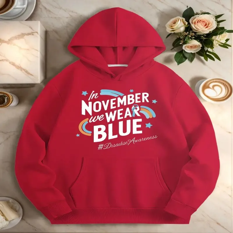 

Winter Fall Oversize Women Clothes Plus Size Female Sweatshirt November Wear Blue Art White Text Pure Cotton Fabric Comfortable