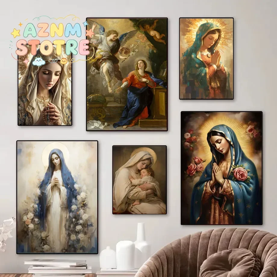 20271pc Vintage Virgin Mary and Jesus Canvas Christian Faith Poster Home Wall Art, Vintage Living Room Kitchen Bathroom Decor