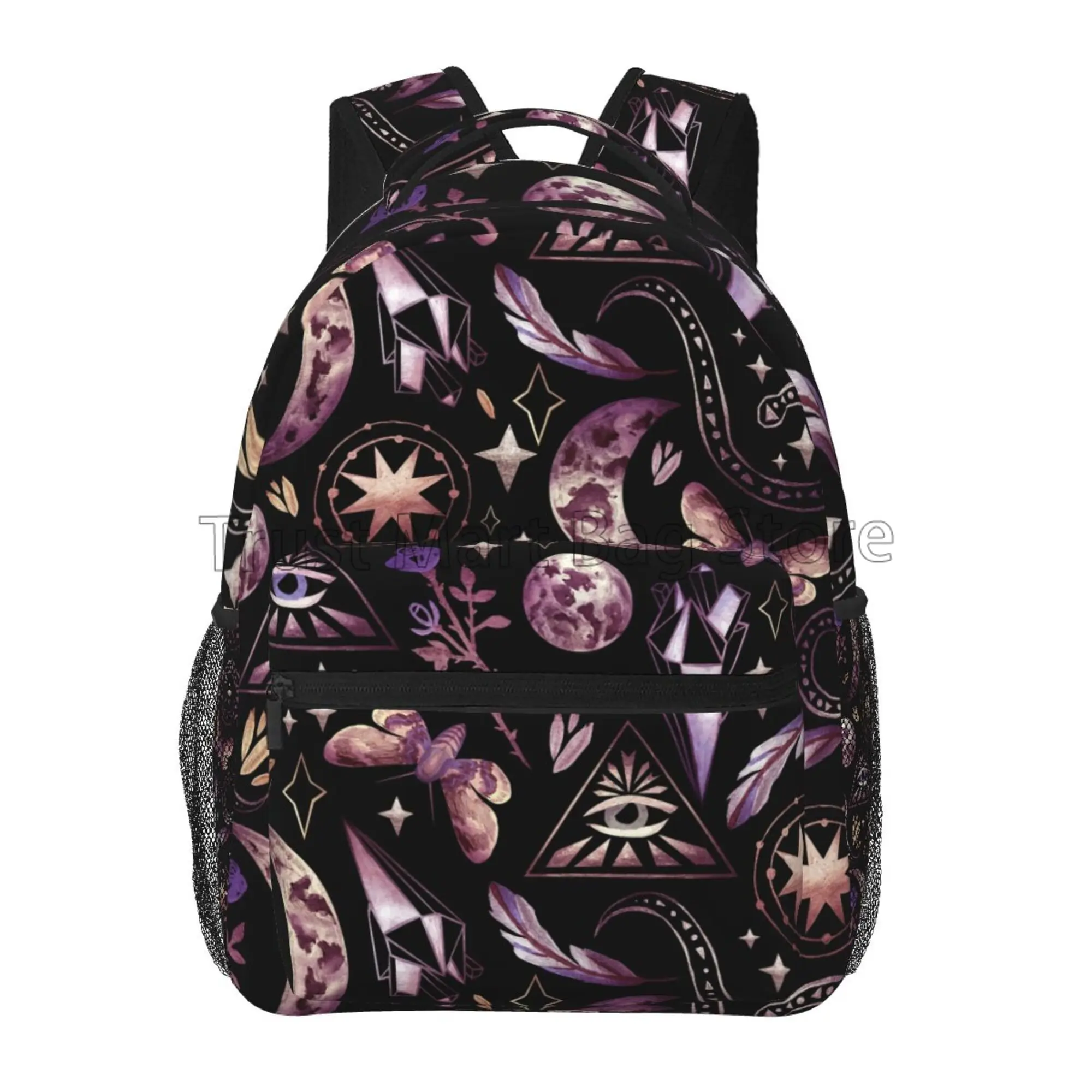 School Backpack Tarot Moon Butterfly Magic Goth Student Bookbag Durable Casual Daypack College Lightweight Hiking Travel Bag