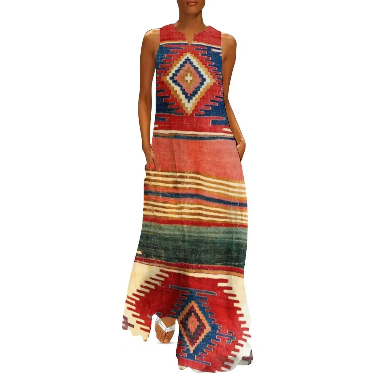 

Aksaray Antique Cappadocian Turkish Kilim Print Long Dress wedding dresses for parties Women's summer skirt Dress