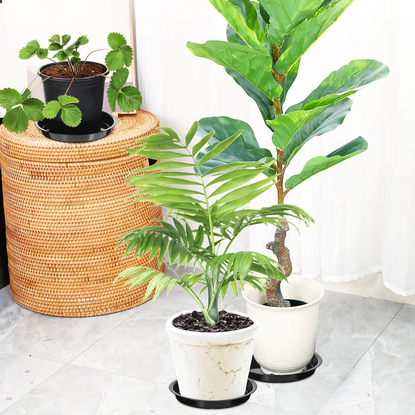 10 قطع من صواني أوعية الزهور البلاستيكية ذات الشكل الدائري، صينية تنقيط المياه للحديقة الداخلية والخارجية