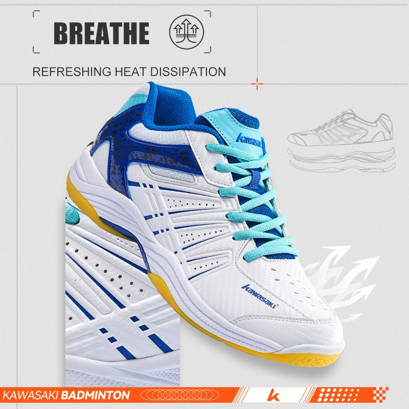 Kawasaki New Badminton Shoes Sneakers Mens Tennis Breathable Anti-Slippery Sport Shoes for Men Women K-065D