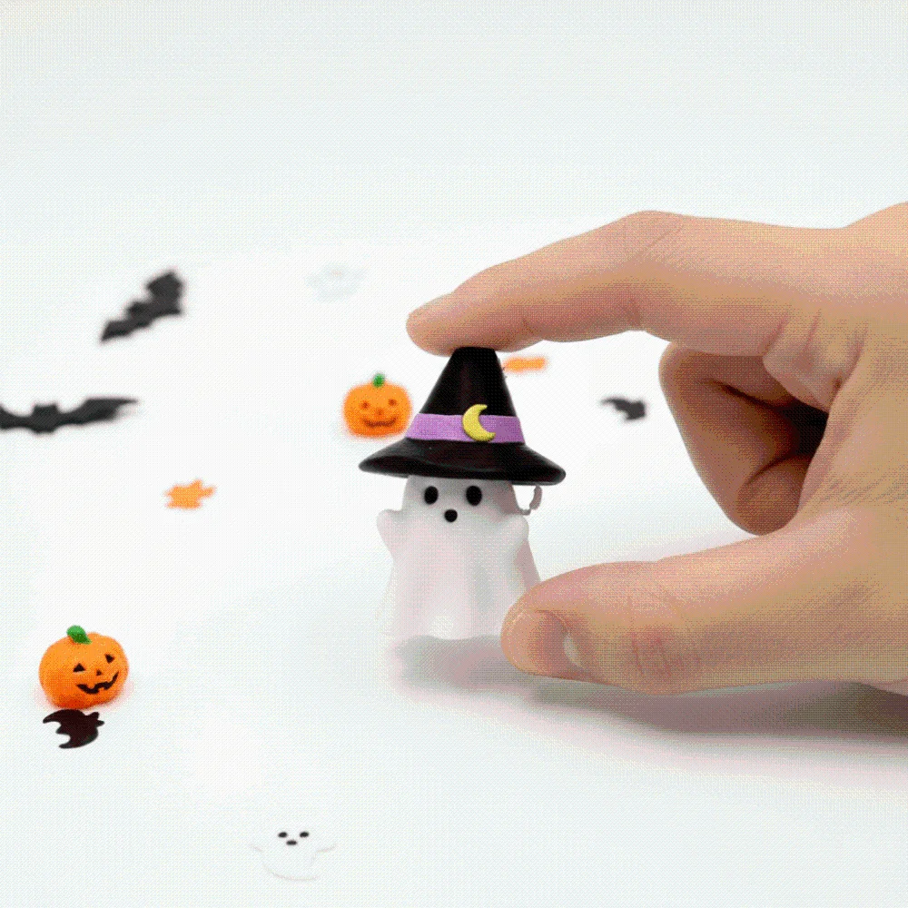 Miniature Halloween Ghost Key Chain Lightweight Portable 3D Printed Colorful Plastic Witch Cauldron Charm Children
