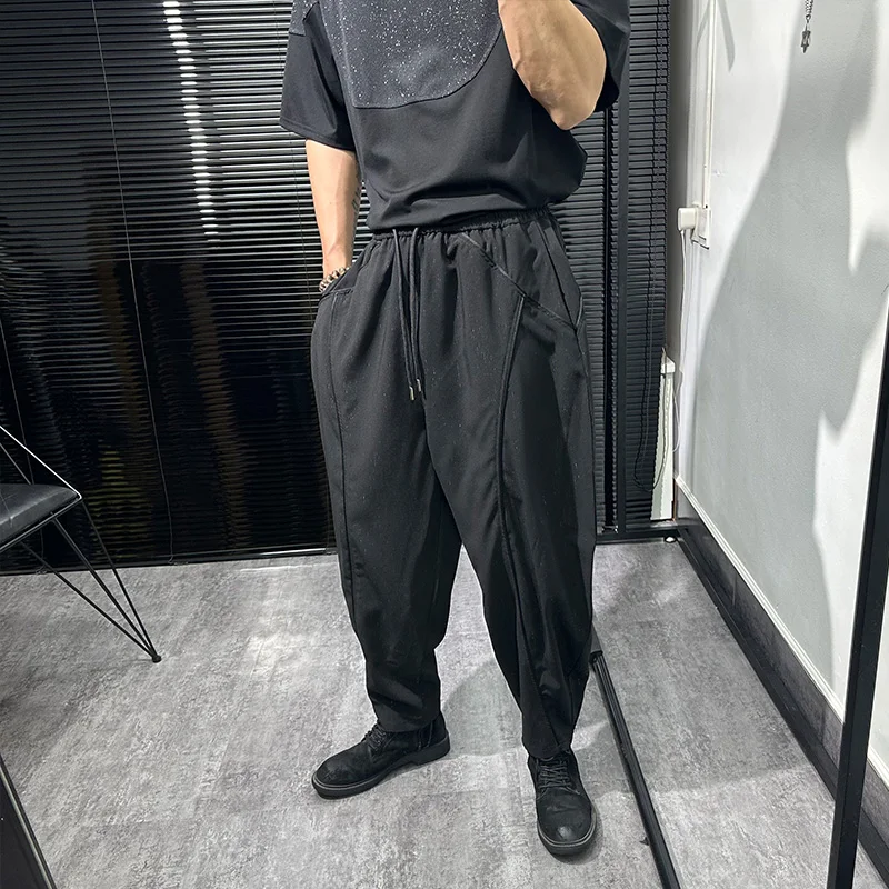 

Свободные черные брюки в стиле ретро, мужские потертые однотонные прямые эластичные спортивные повседневные шаровары