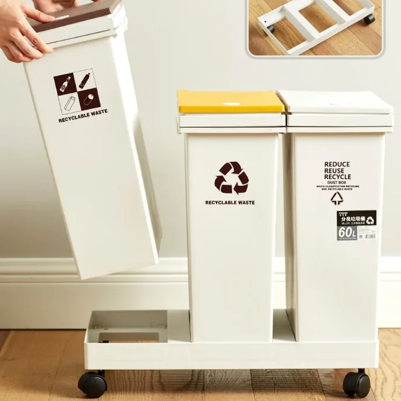 Kitchen Trash Can Wet Dry Separation Garbage Bin Recycling Storage Cube Bathroom and Office Dustbin Waste Management