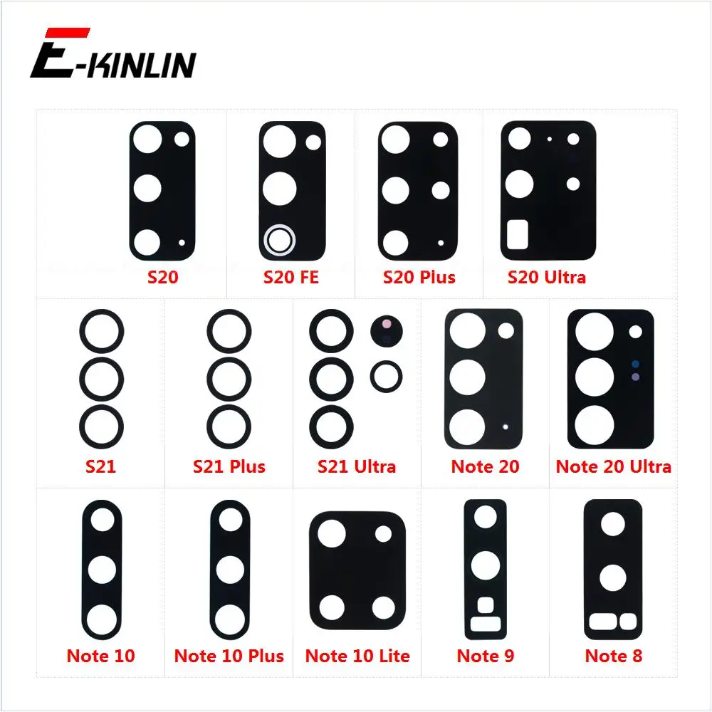 2pcs\lot Rear Camera Lens Back Glass Cover With Sticker Glue For Samsung Galaxy Note 20 10 9 8 S21 S20 Plus Ultra FE Lite Parts