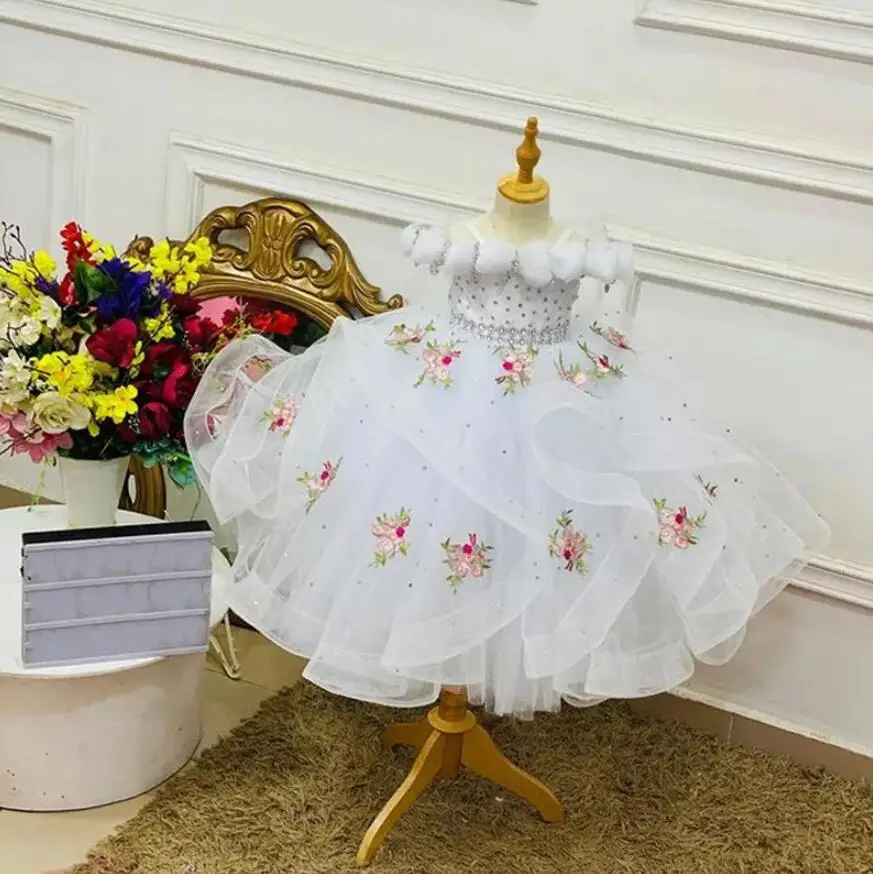 

Lovely Baby Girl Birthday Party Dress Children Show Performance Costume Kids Long Tulle Gowns Boutique Handmade Clothes