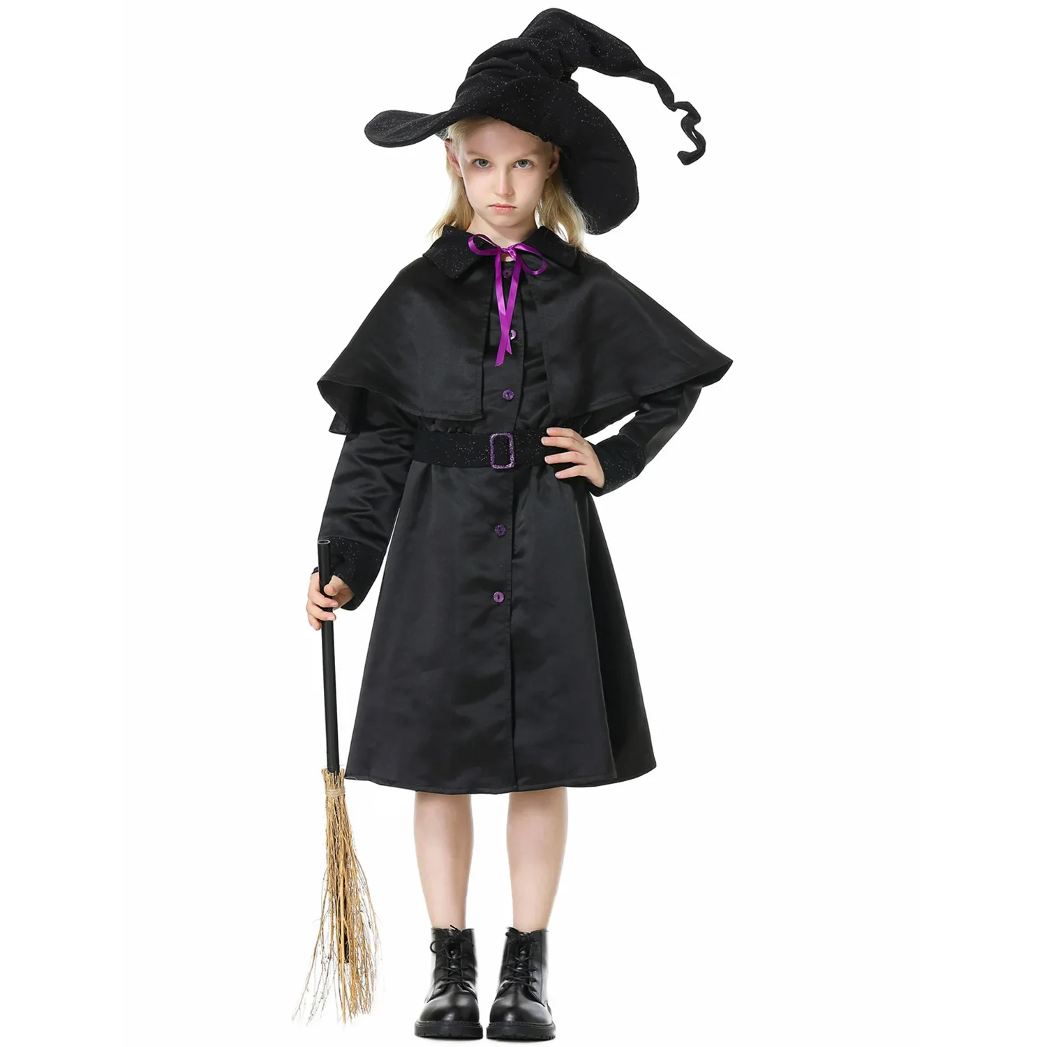 Kids Girls Magic Wizard Sorcerer Warlock Costume Witch Cosplay for Children Halloween Purim Party Costumes Fancy Dress