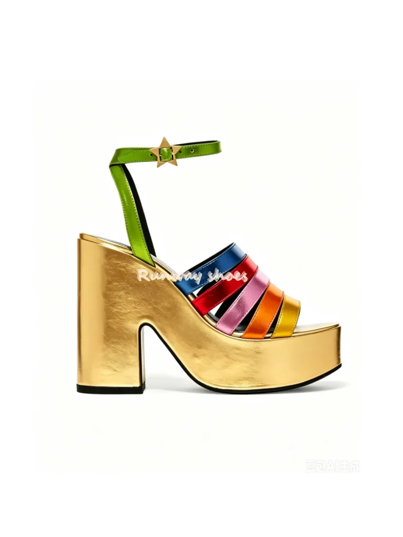 Head Toe Rainbow Thin Strap Combination Waterproof Platform Songgao Sandals Chunky High Heels Ankle Straps Luxurious High heel