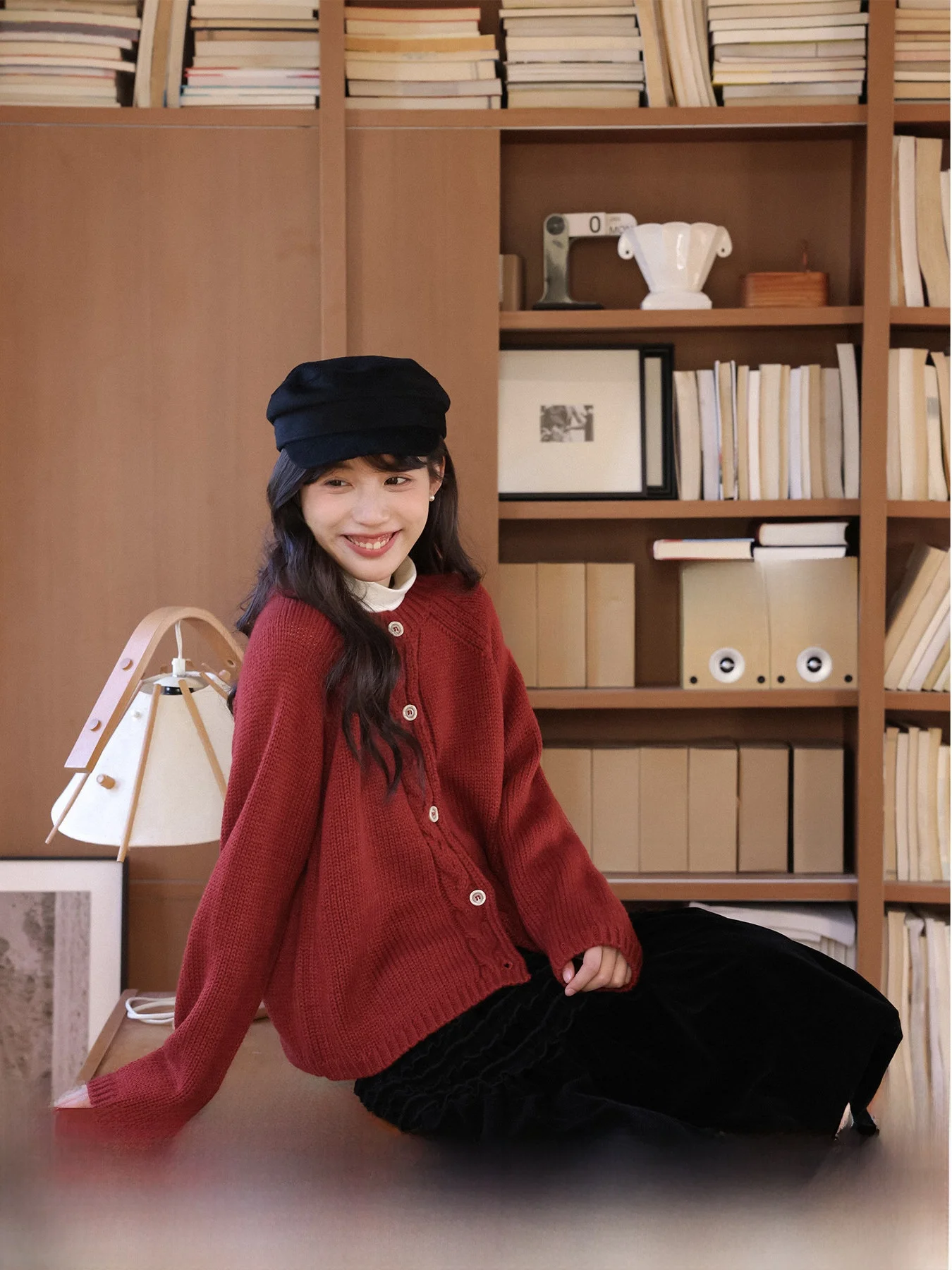 

Red Knitted Wool Sweater Women's Autumn Winter Top Beauful Mutton Raspberry Tart Non-flowering Rice Noodles Cardigan Coat