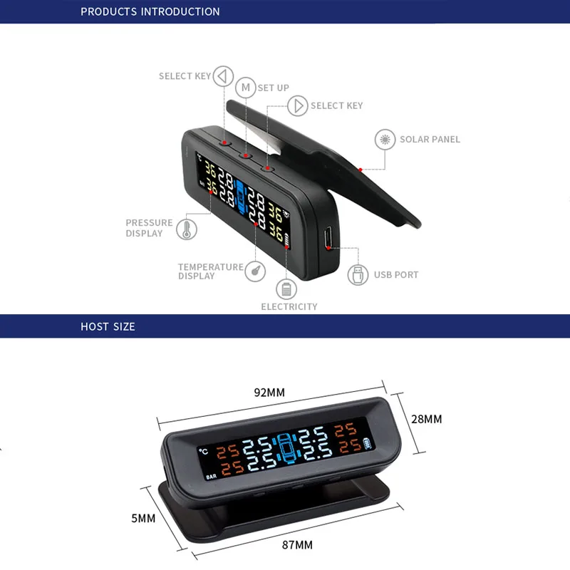 

Riboton Tire Pressure Monitor Tire Pressure Detector 3V Tpms Tire Pressure Monitoring System Solar Tire Pressure Monitoring