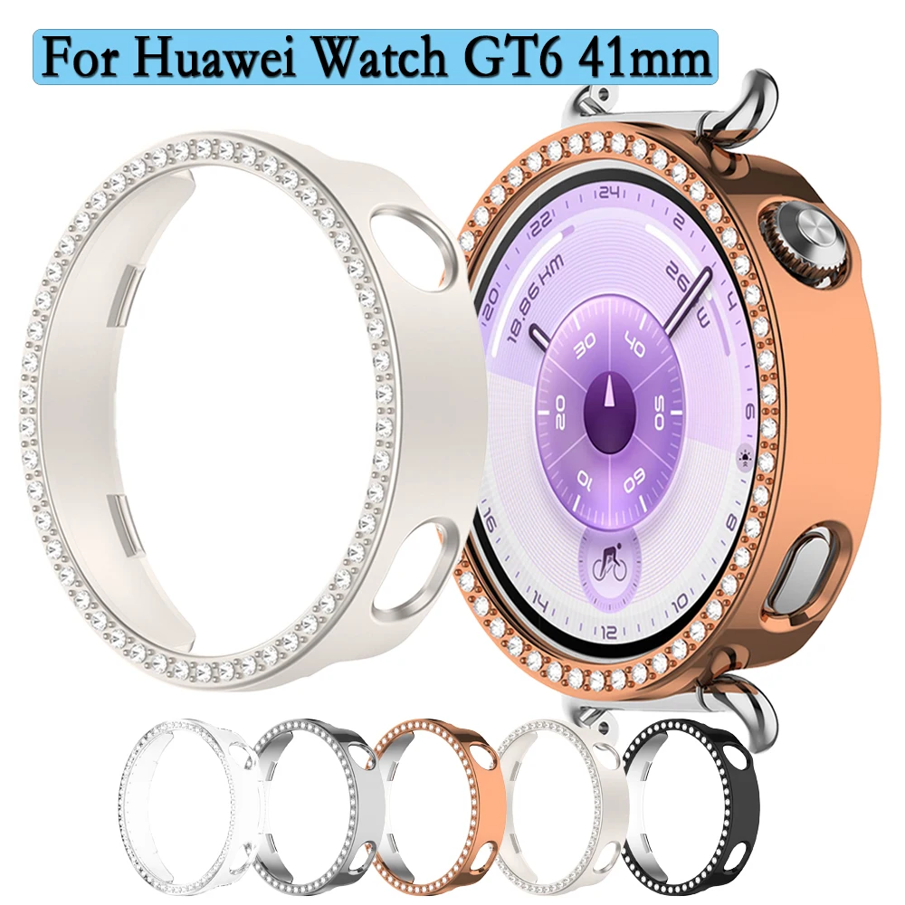 Hollow Case For Huawei Watch GT6 41mm Protective Hard and Durable PC Cover With Plastic Diamond Decoration Watch Shell