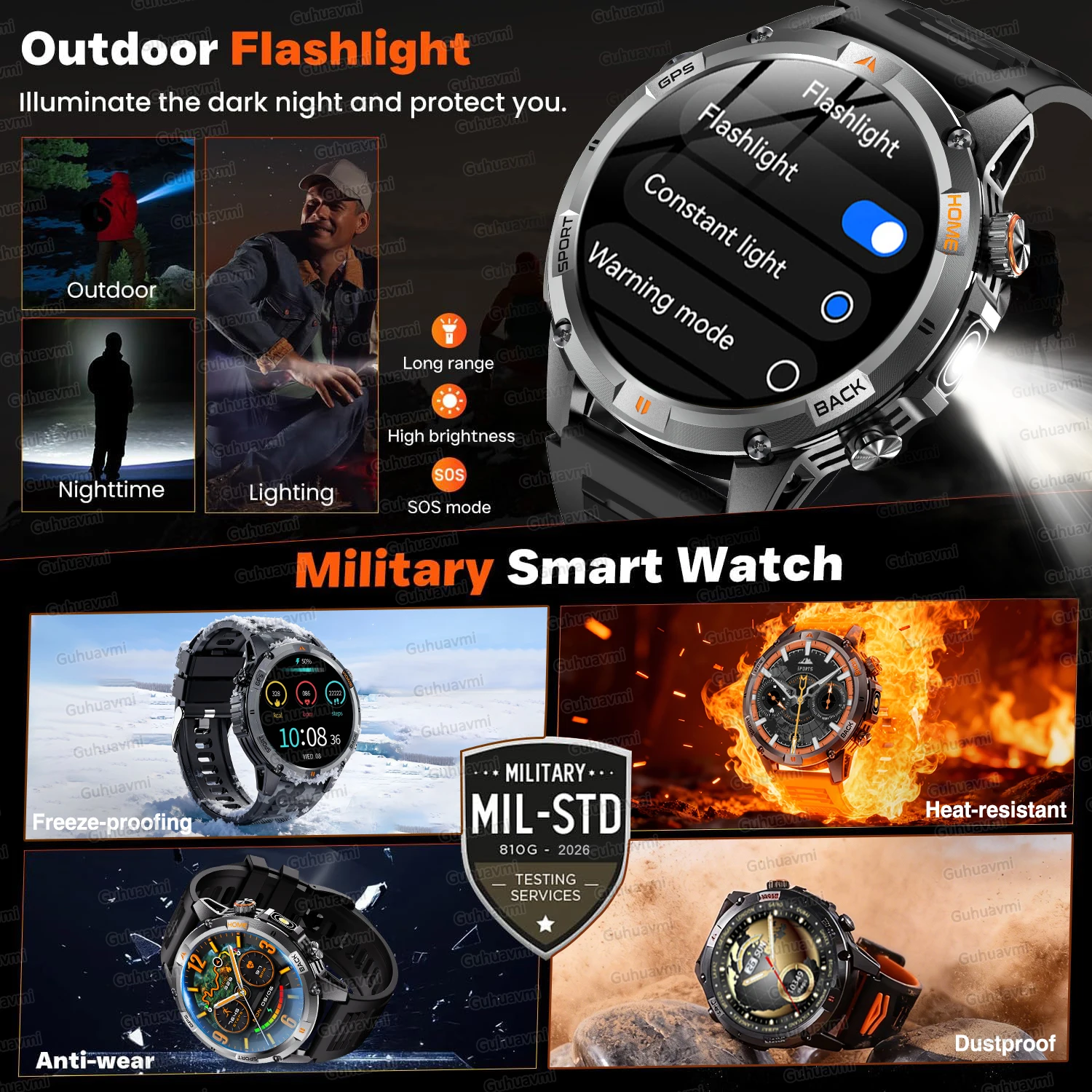 2025New Military Built-in GPS Adult Smart Watch Compass Flashlight Bluetooth Call Men Outdoor 10ATM Waterproof Sports Smartwatch