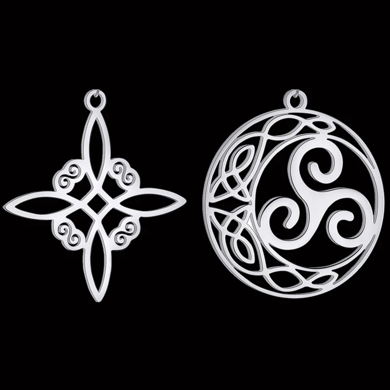 3pcs Amulets Wiccan Cross Filigree Witch Knot Charms for Jewelry Making Earrings Celtic Spiral diy Craft Stainless Steel Pendant