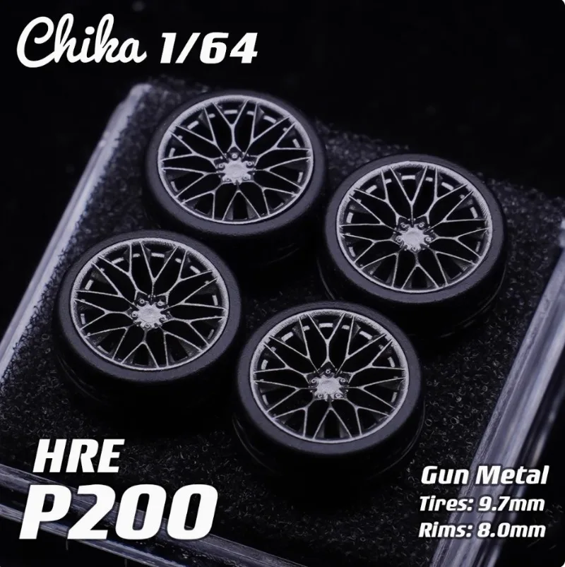 1/64 치카 HRE P200 9.7/10.5mm 개조 휠 허브 금속 레진 휠 고무 타이어 캘리퍼 없는 1:64 모델카에 적합