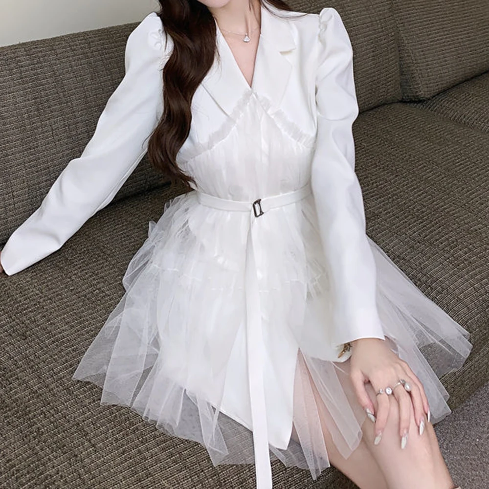 Puur verlangen vet mm mesh pluizige jurk kleine man taille Frans temperament geavanceerde gevoel pak rok dames herfst