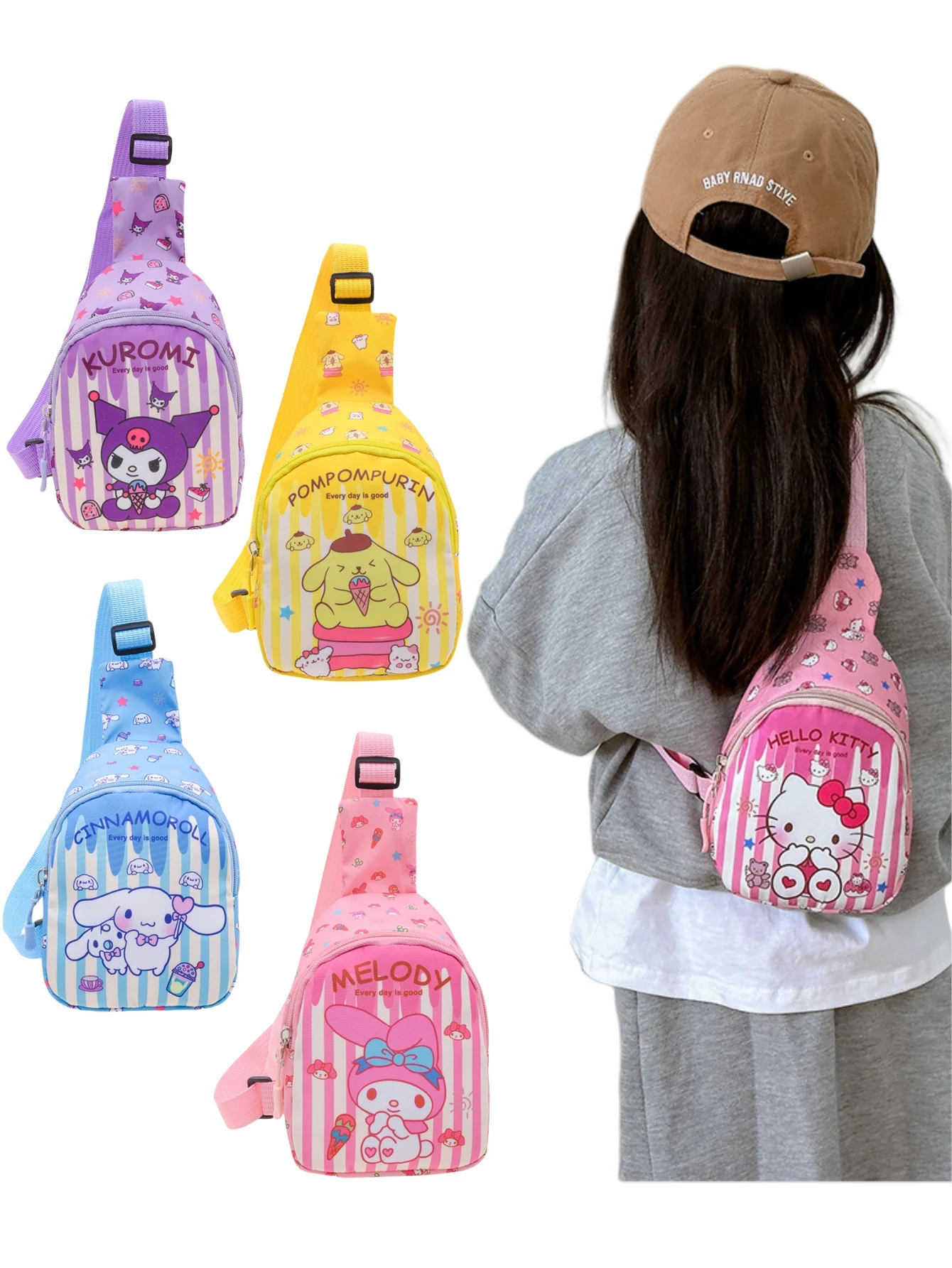 1pc Hello Cartoon Kitty My Melody Kuromi Cinnamoroll Printed Shoulder Bag Versatile Crossbody Bag Birthday Gift