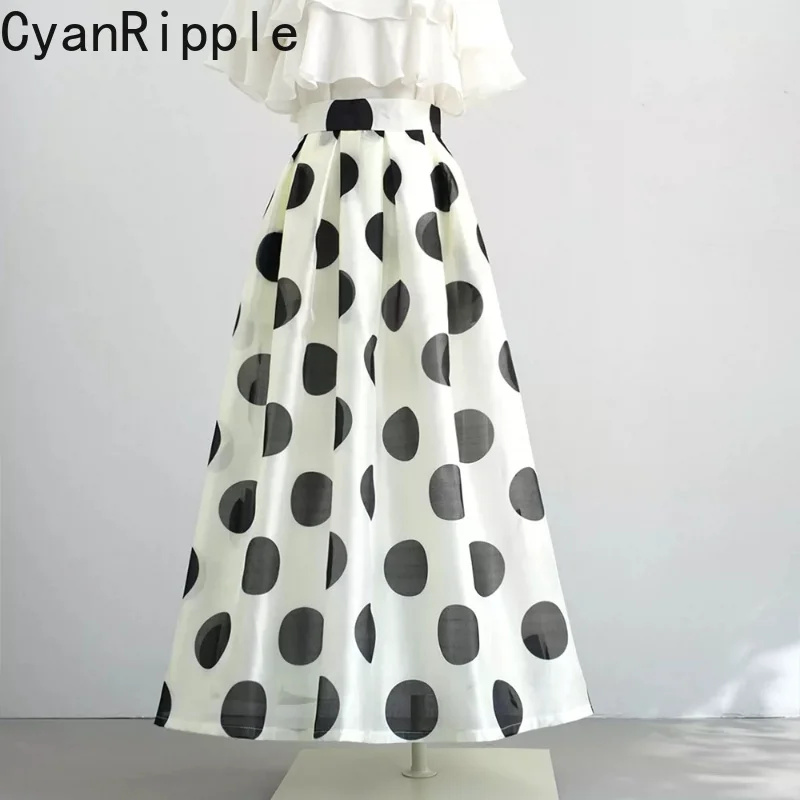 2026 New Spring Summer Vintage Large Polka Dot High Waist Women's Puffy Skirt All-match Elegant Ultra Long Casual A-line Skirts
