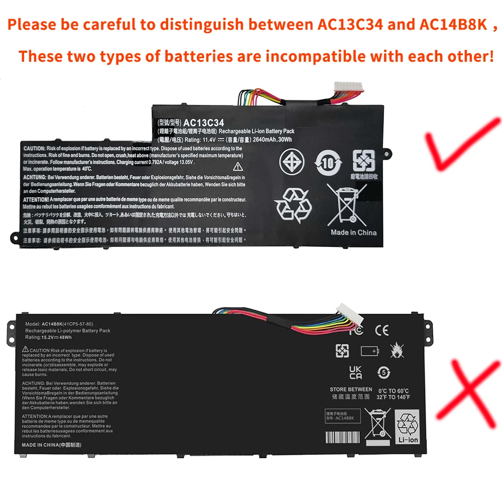 AC13C34 Laptop Battery for Acer Aspire V5-122P V5-132P E3-111 E3-112V E3-111-C0M6 E3-111-C0UM E3-111-C5AL ES1-111M MS237