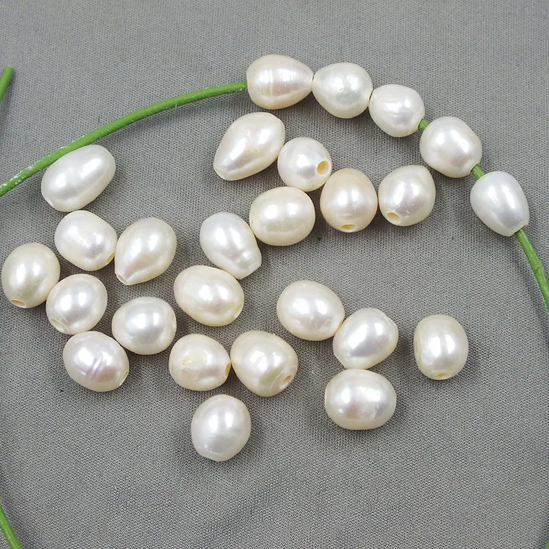 

300piece/lot 9-10mm AAA 2mm hole white color loose rice freshwater pearl beads for DIY jewelry