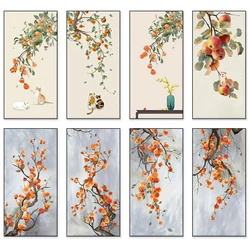 Chinese Pastoral Style Poster Cat Persimmon Home Wall Art Hanging Painting Prints Pictures Bedroom Living Room Decoration Murals