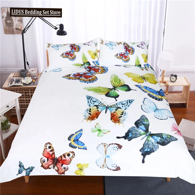 Flying Butterflies Duvet Cover Set Butterfly Collection Bedding Set Queen King Full Size Colorful Soft Polyester Comforter Cover