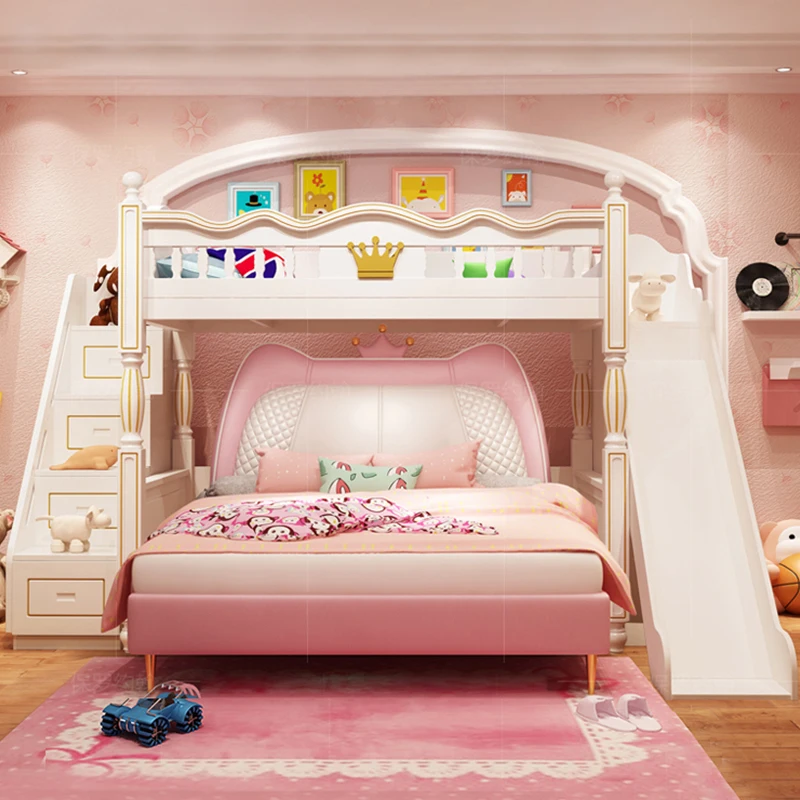 Upper and lower bunks, high and low beds, integrated bed with desk and wardrobe, girl princess bed, staggered children's furnitu