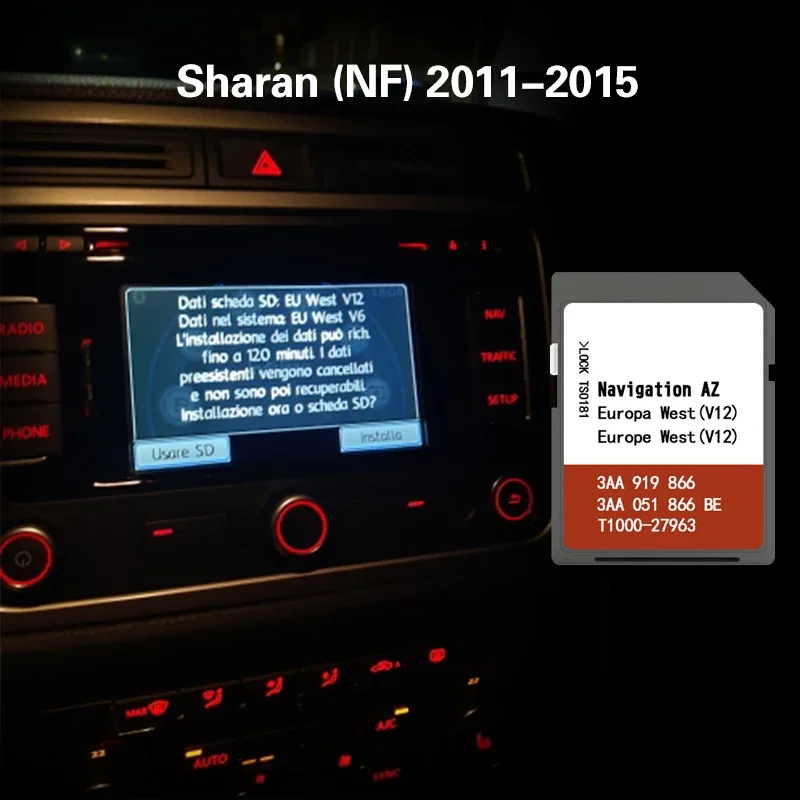 for VW Sharan (NF) 2011-2015 AZ V12 WEST RNS315 Map 8GB Card