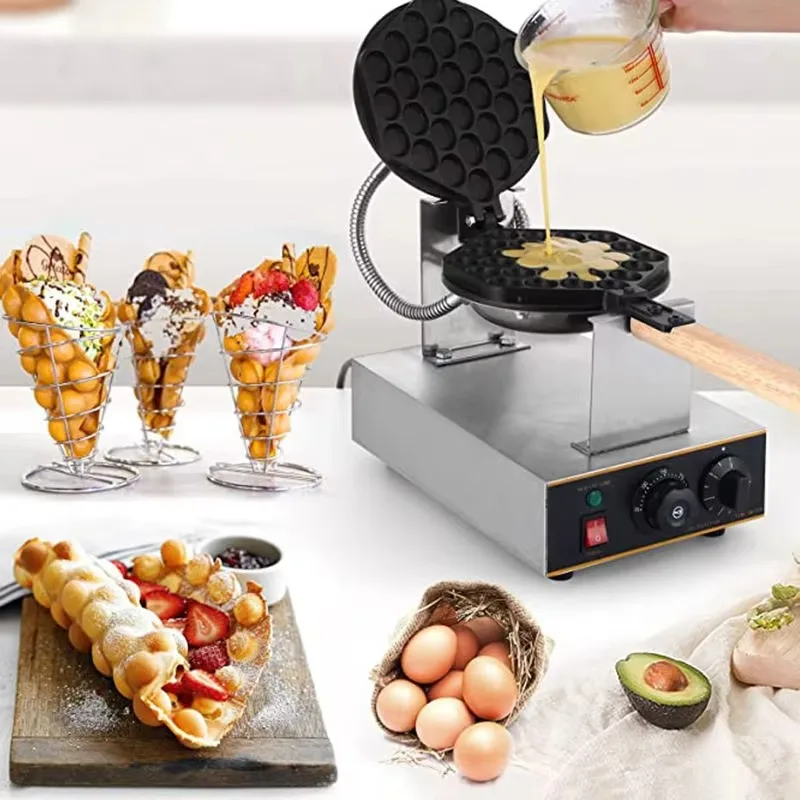Double-head       Bubble Waffle Maker 1.4KW Non-Stick Snack Machine with Timing Function    nest size 3*2.5cm