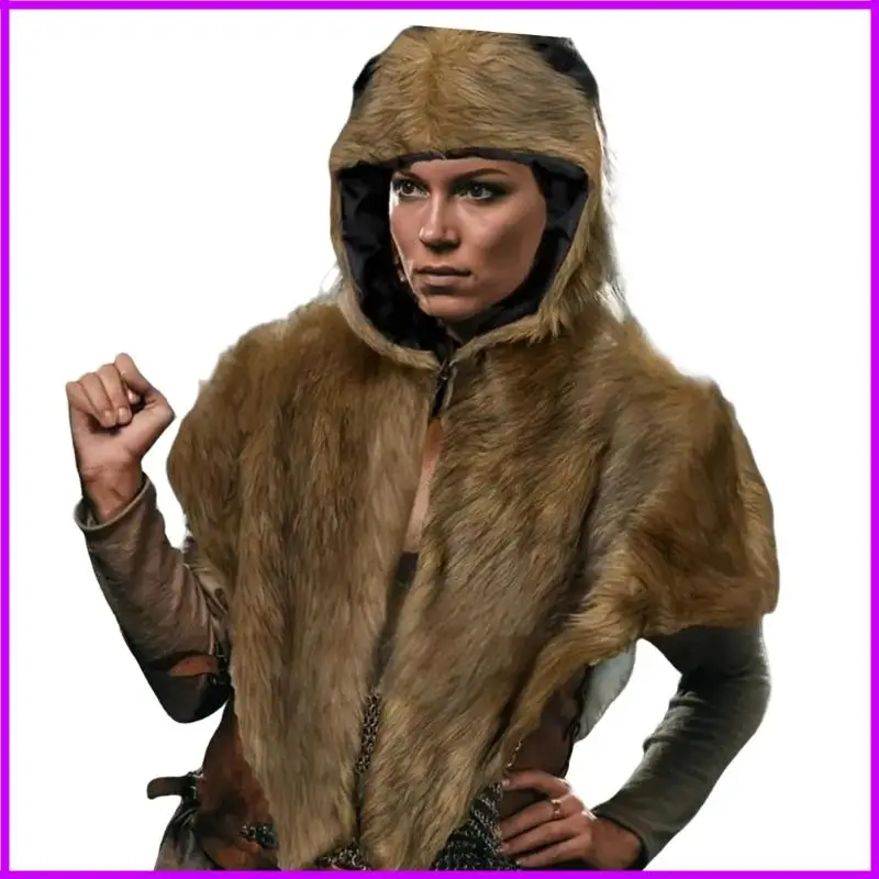 

Luxurious Artificial Furs Hooded Capes Scarf Costume Shawl For Winter Warmth Halloween Parties And Outdoor Event