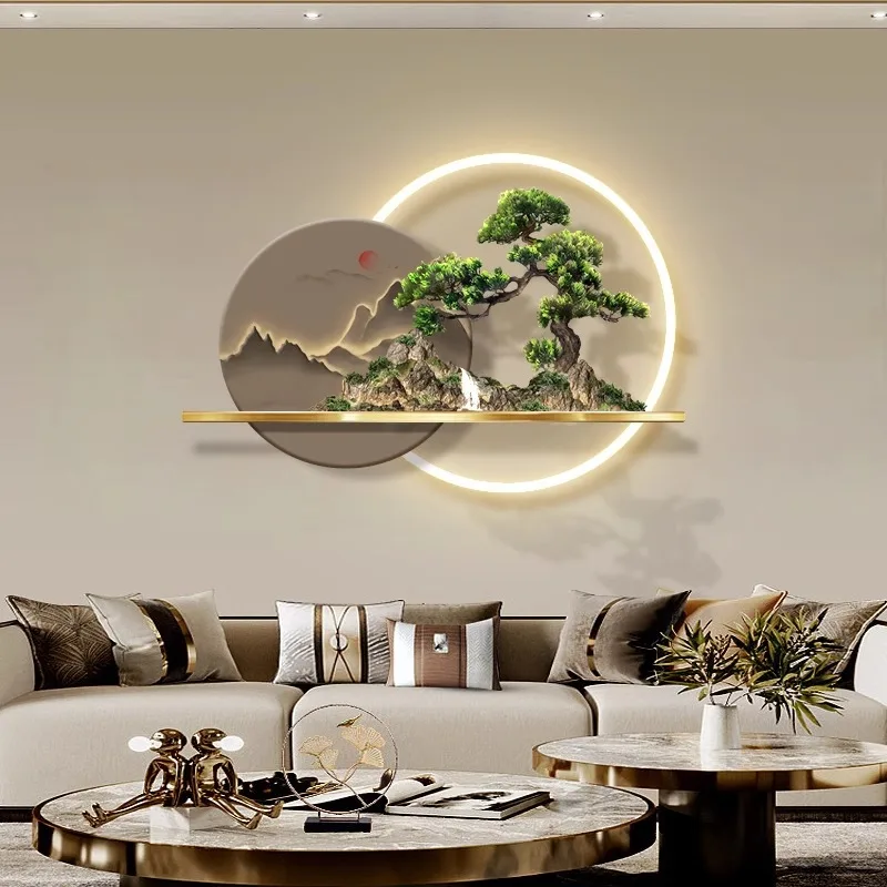 

Three-dimensional fortune tree living room decorative painting high-end sofa background wall new Chinese landscape hanging paint