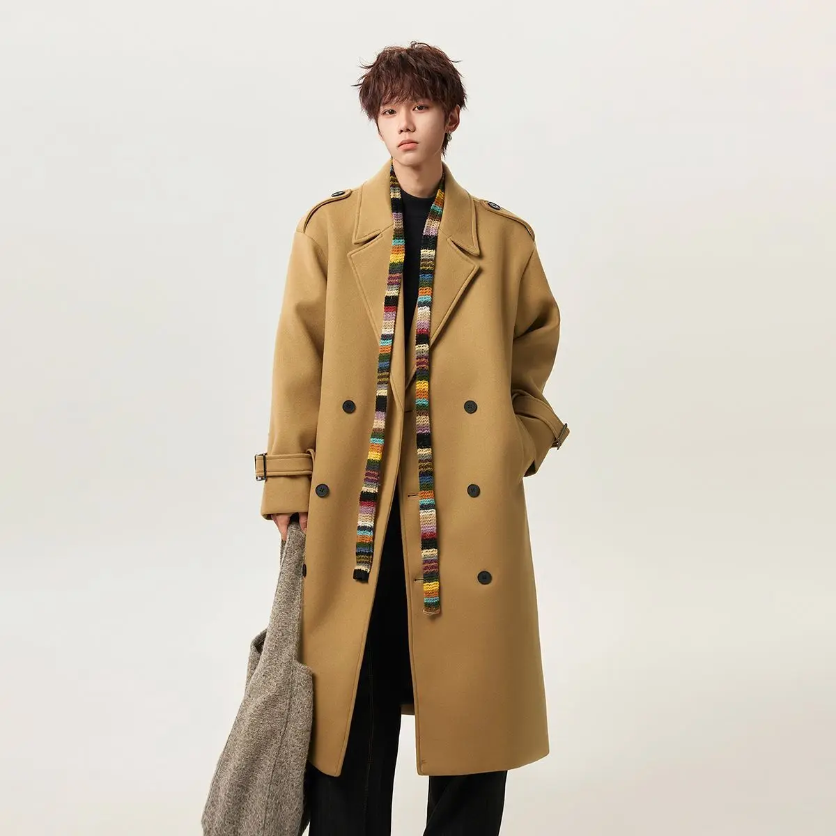 

Мужское пальто-накидка из шерстяной смеси, утилитарное, оверсайз, стильное, базовое, простое, классическое, премиум-класса, в современном стиле, городской дизайн, темно-синее, модное