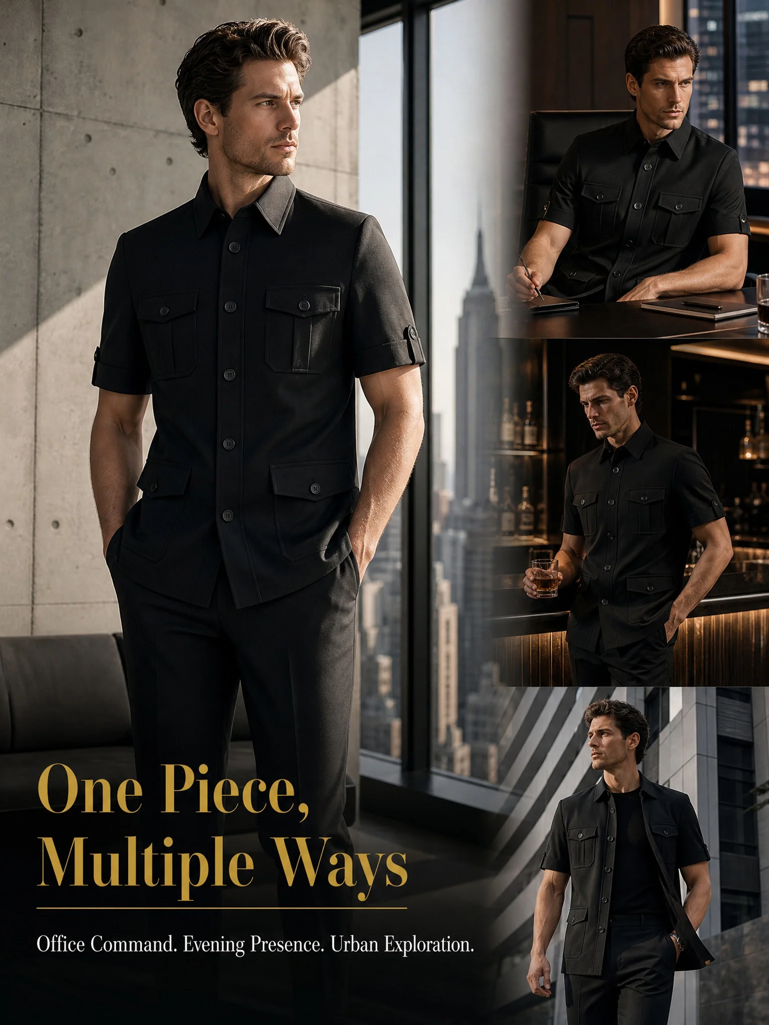 ST Cassy new black Safari Men's Suits Short Sleeve Slim Fit 2 Piece Jacket Pants High Quality Summer Male Clothing Costume - view 3