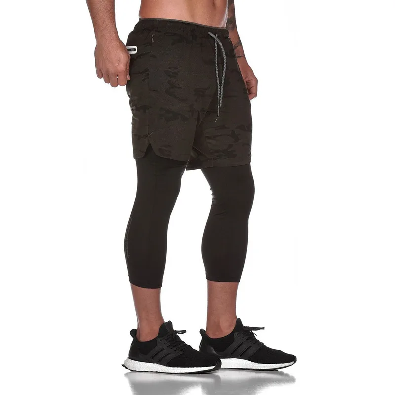 Men\'s Sports Pants Outdoor Casual Basketball Running Fitness 2-In-1 Quick Dry Nine Minute Shorts Cross-Border